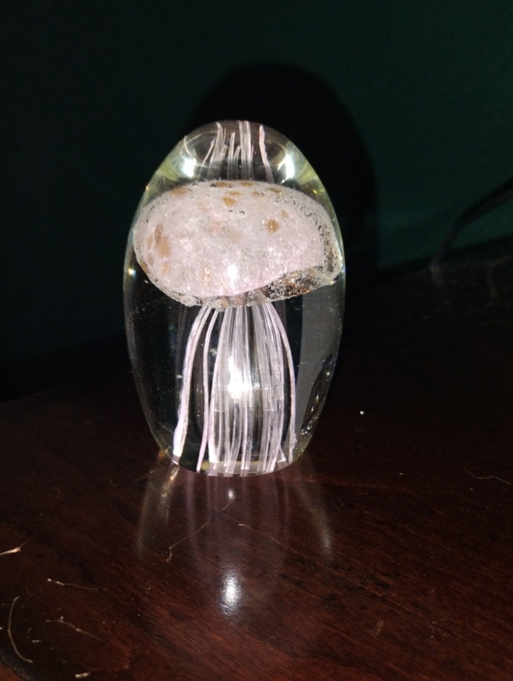 Glass Jellyfish Paperweight - Clear with White/Pale Pink Jelly